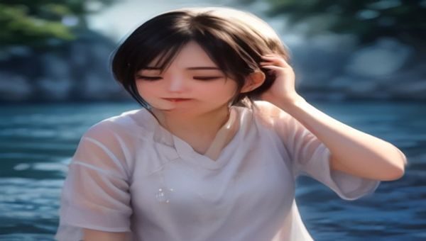 阴雨绵绵的江南水乡古镇石板路上撑伞独行的女性背影，青砖黛瓦倒映水中，画面构图对称诗意营造文艺片的静谧美感